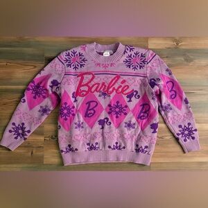 Barbie Women's Vibrant Pink and Purple Crewneck Sweater